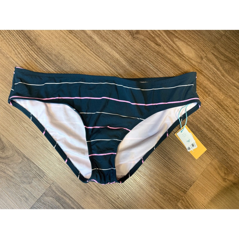 Kona Sol Womens XL Indigo Striped Ribbed Medium Coverage Hipster Bikini Bottoms